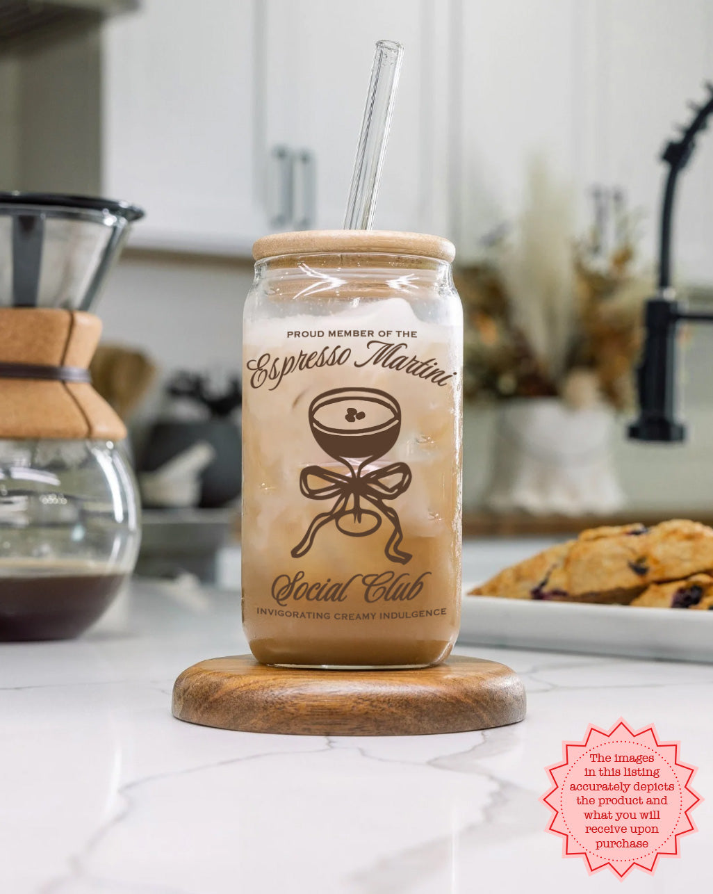 Reusable 16oz glass tumbler perfect for cold brew coffee and espresso martini fans.