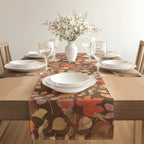 Botanical fall table runner styled for an elegant Thanksgiving table setting