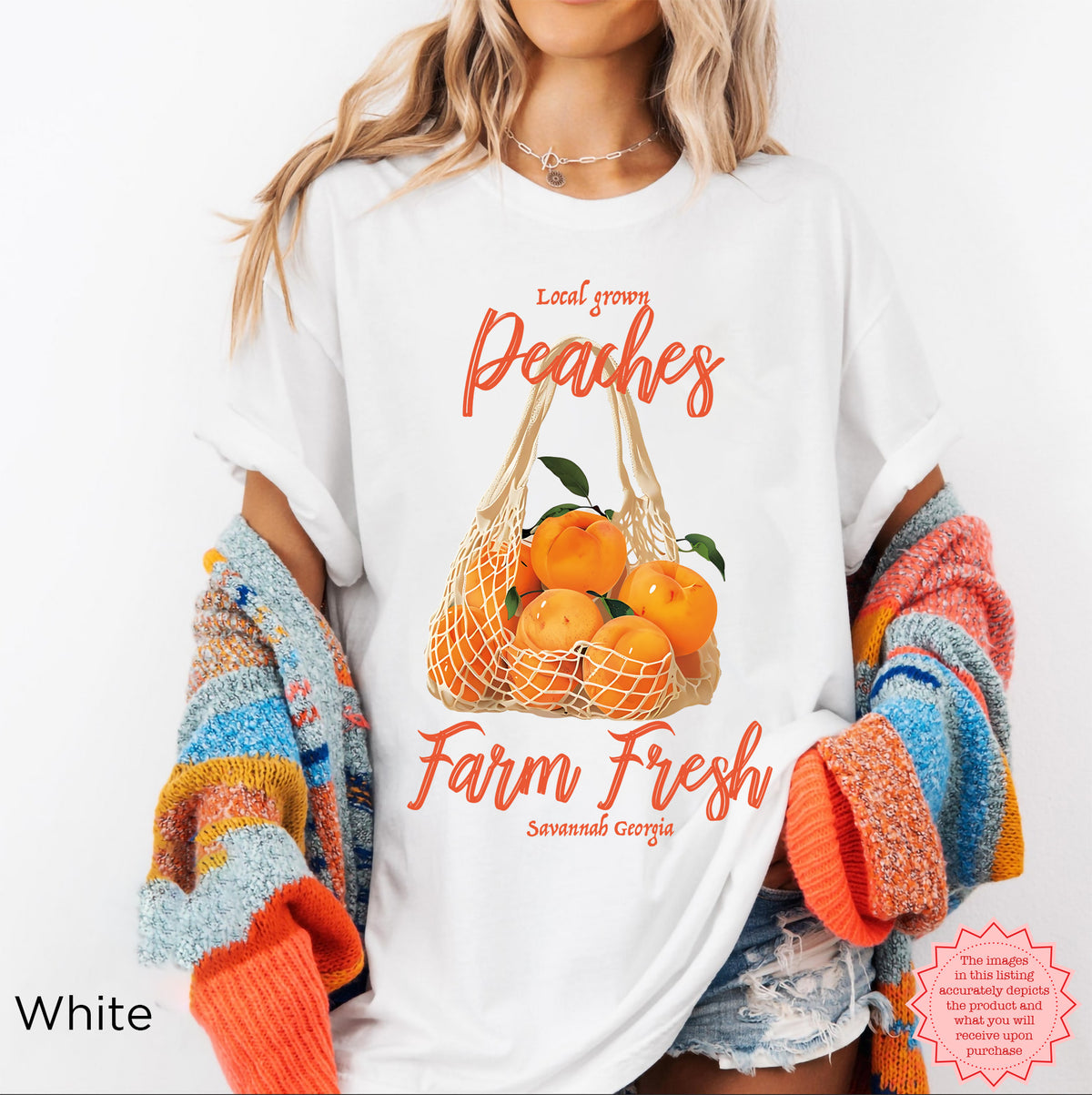 Back view of the garment-dyed Farm Fresh Peaches T-shirt showing the relaxed, casual fit and plain back.
