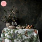 Evergreen Fern Tree Tablecloth – Rustic Forest-Inspired Cotton Linen for Nature & Outdoor Lovers