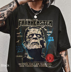 Frankenstein gothic horror graphic t-shirt with classic monster movie design