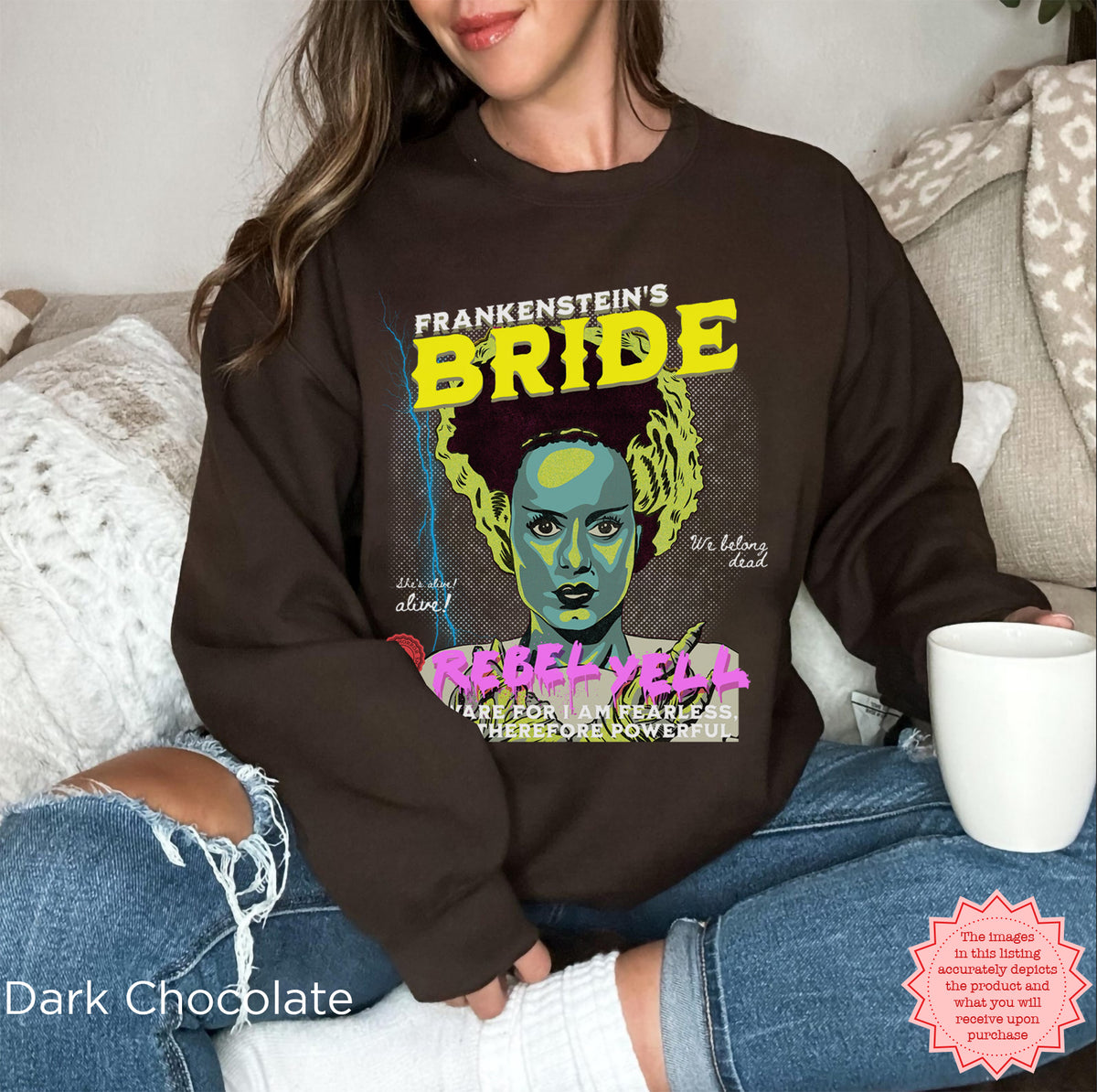Bride of Frankenstein Sweatshirt | Colorful Pop Art Halloween Crewneck
