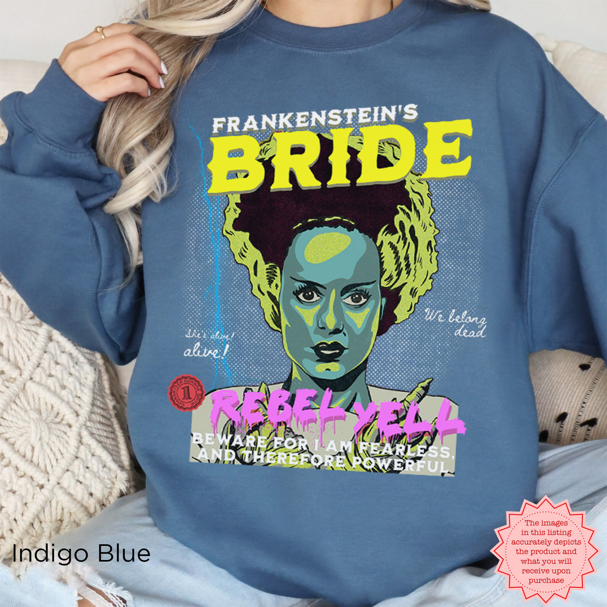 Bride of Frankenstein Sweatshirt | Colorful Pop Art Halloween Crewneck