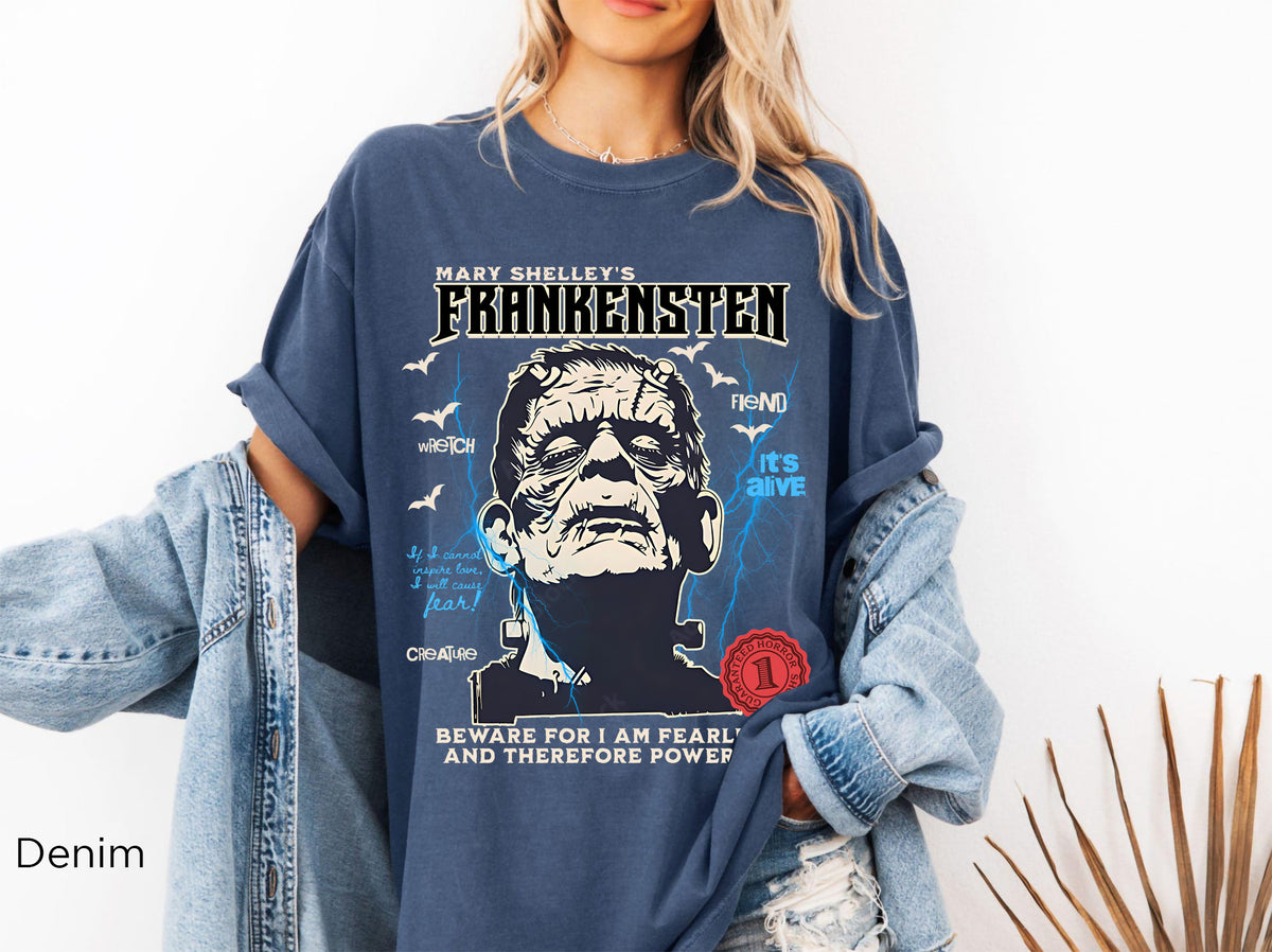 Unisex Frankenstein t-shirt for horror fans featuring vintage monster artwork