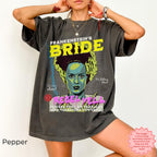 Bride of Frankenstein vintage-inspired graphic tee featuring colorful retro horror artwork