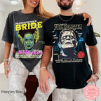 Spooky Bride of Frankenstein graphic shirt featuring classic monster movie inspired artwork