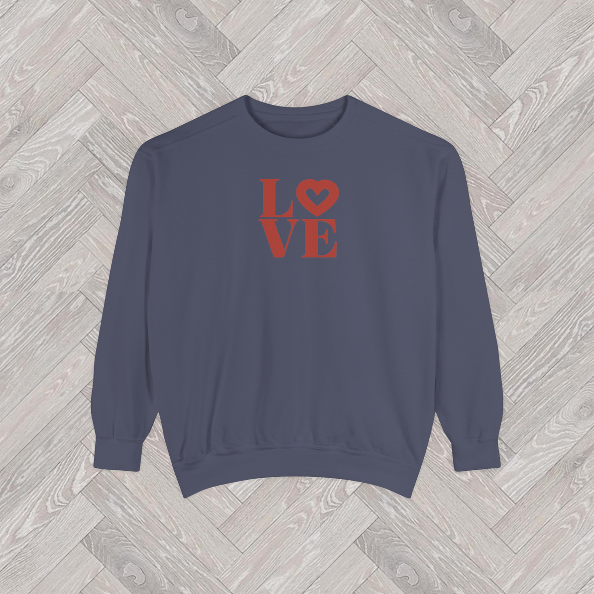 REBBELLA LOVE Heart Graphic Sweatshirt in Denim
