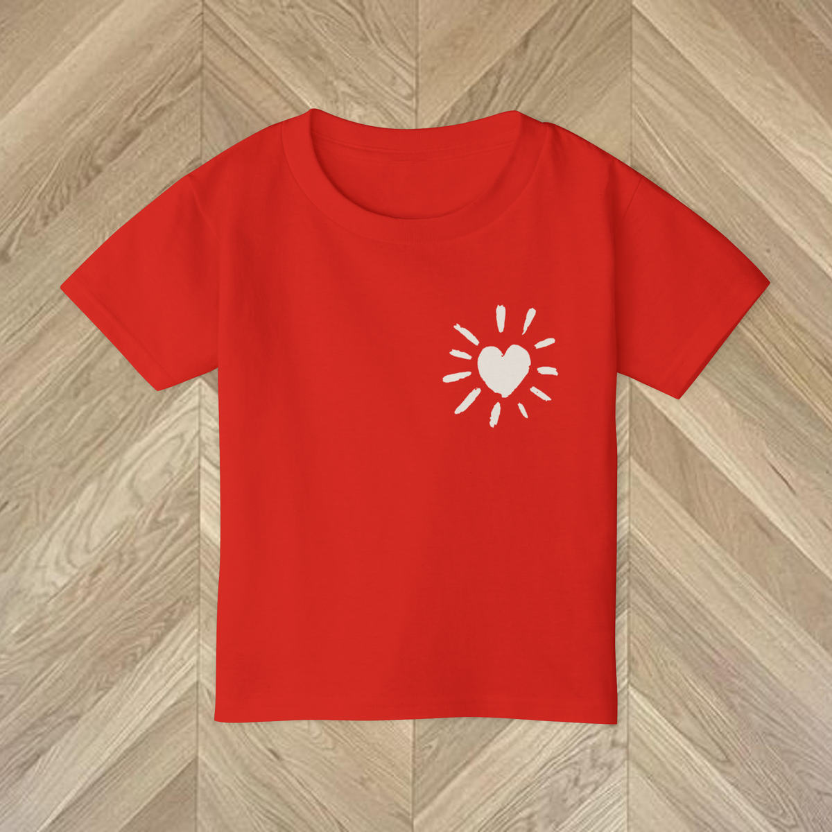 Close-up of the front of the red kids' T-shirt.