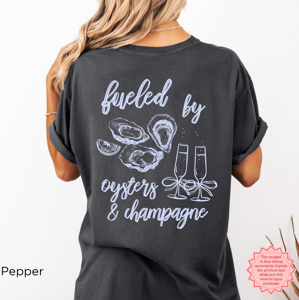 Lifestyle mockup of Oyster and Champagne Shirt paired with effortless beach town style outfit