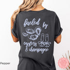 Lifestyle mockup of Oyster and Champagne Shirt paired with effortless beach town style outfit