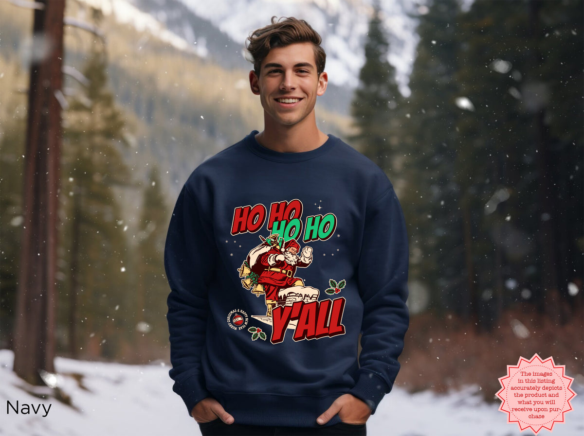 Retro Santa Christmas sweatshirt with bold Southern-inspired holiday artwork