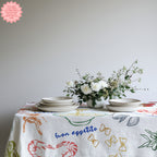 That’s Amore Italian Summer Tablecloth – Hand-Drawn Mediterranean Food Illustration in 100% Cotton Twill