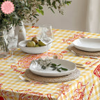 Italian Pizza Gingham Tablecloth – Yellow Check Cotton Twill Table Linen for Family Dining, Parties & Celebrations