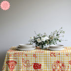 Italian Pizza Gingham Tablecloth – Yellow Check Cotton Twill Table Linen for Family Dining, Parties & Celebrations