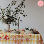 Italian Pizza Gingham Tablecloth – Yellow Check Cotton Twill Table Linen for Family Dining, Parties & Celebrations