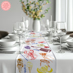Mediterranean table runner in cotton twill adding elegant European style to a modern dining room.