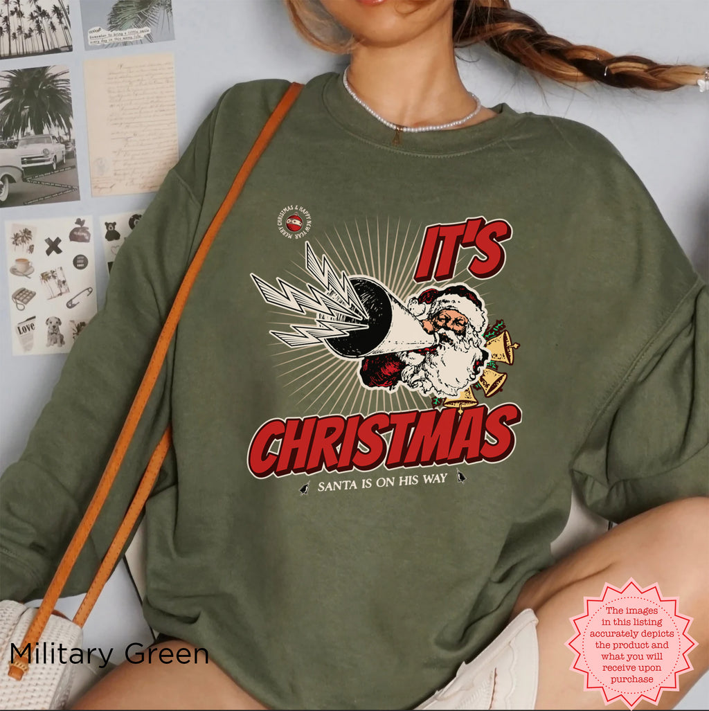 Funny Santa holiday sweatshirt styled for Christmas parties and festive gatherings