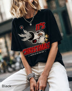 Vintage Black Santa Christmas T-shirt for holiday lovers.