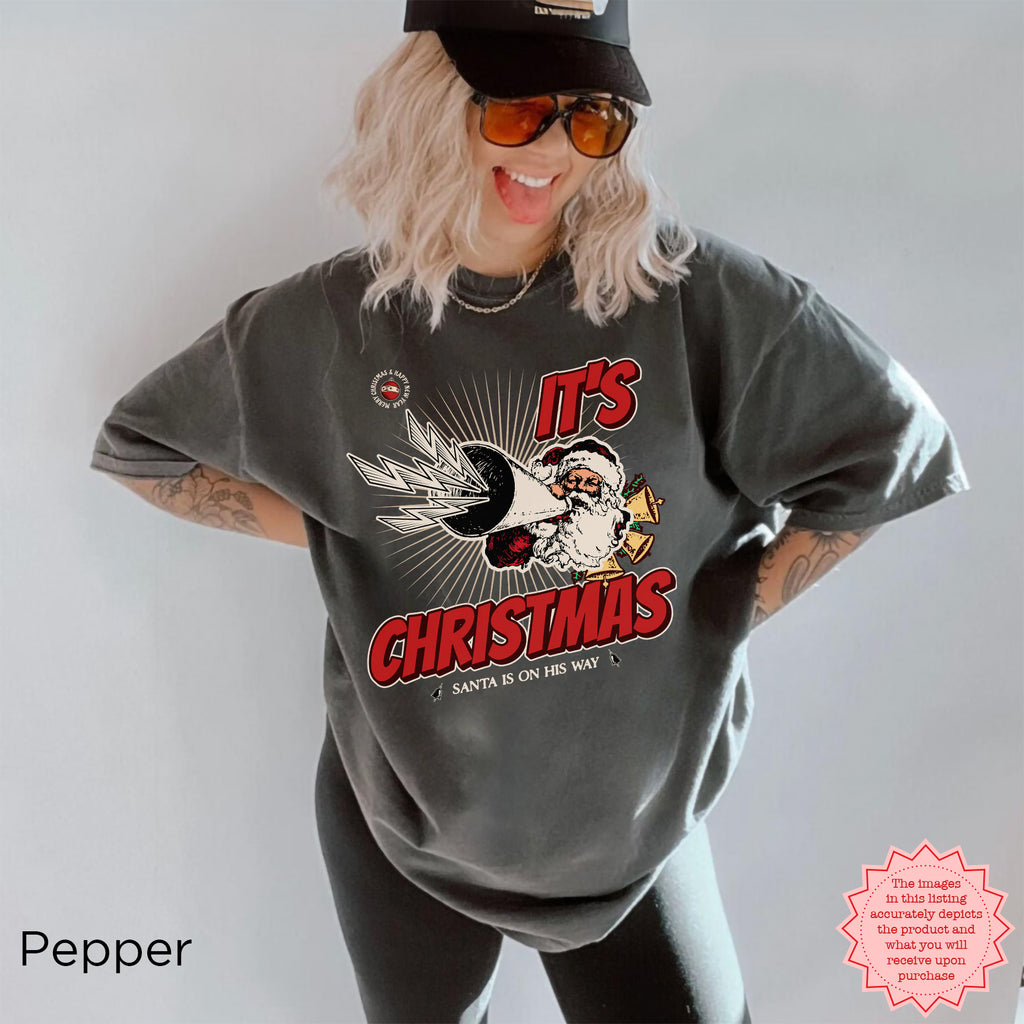 Funny retro Christmas T-shirt with festive Santa-inspired holiday design