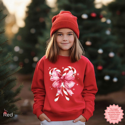 Kids Christmas Candy Cane sweatshirt youth crewneck with festive holiday design