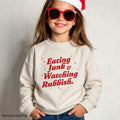 Funny Christmas sweatshirt for kids with Eating Junk and Watching Rubbish design