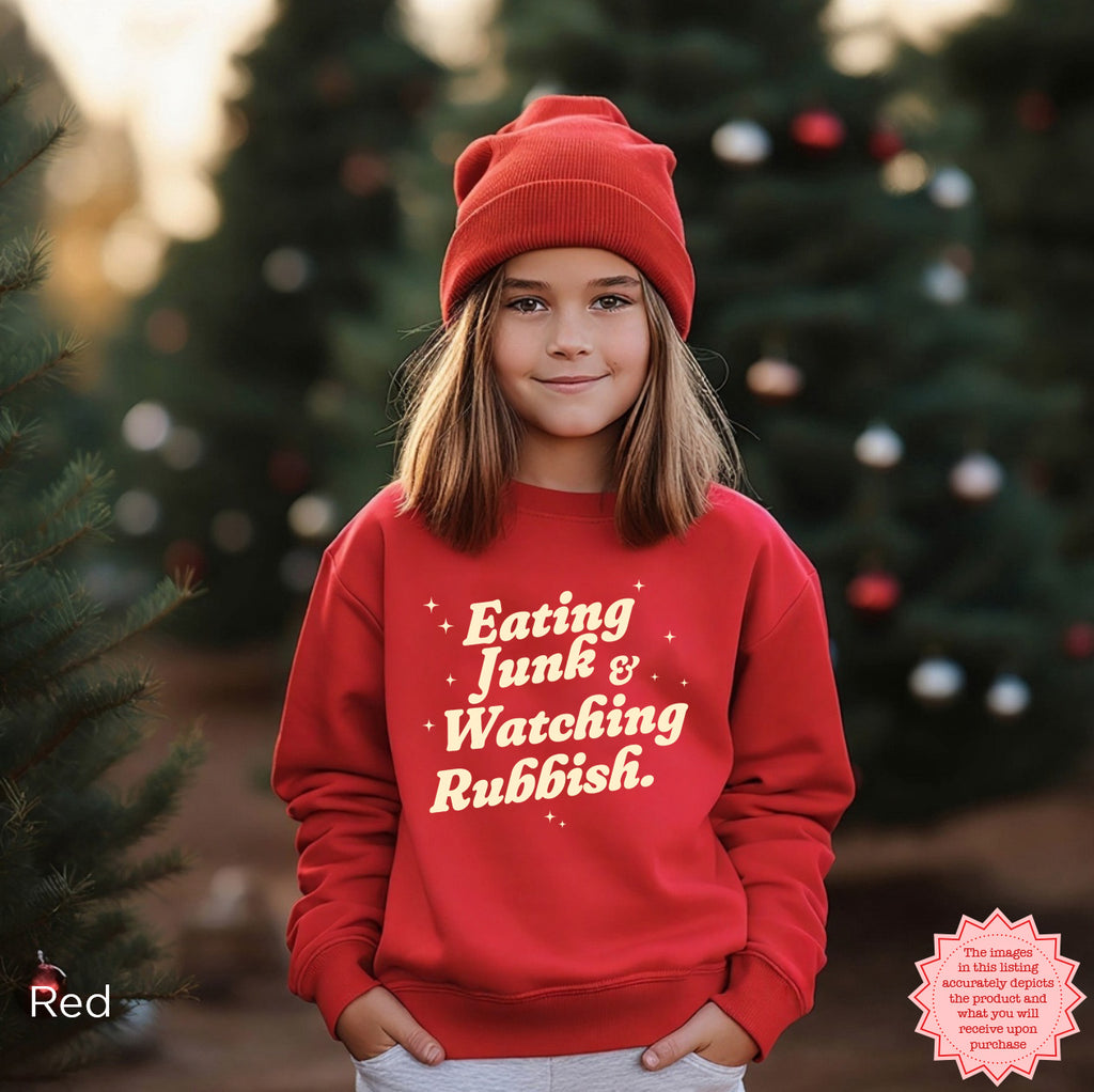 Kids Christmas movie night sweatshirt with funny retro holiday design