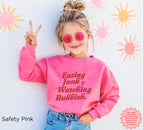 Kids holiday sweatshirt with funny Christmas movie and junk food theme