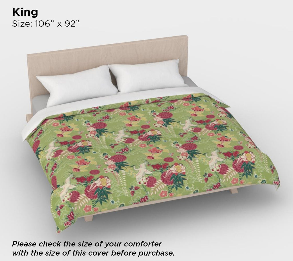 Green Oriental Floral Duvet Cover – Luxury Cotton Sateen Bedding
