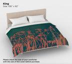 Dark Green Autumn Wildflower Duvet Cover – Cotton Sateen Botanical Bedding, Nature-Inspired Boho Bedroom Decor