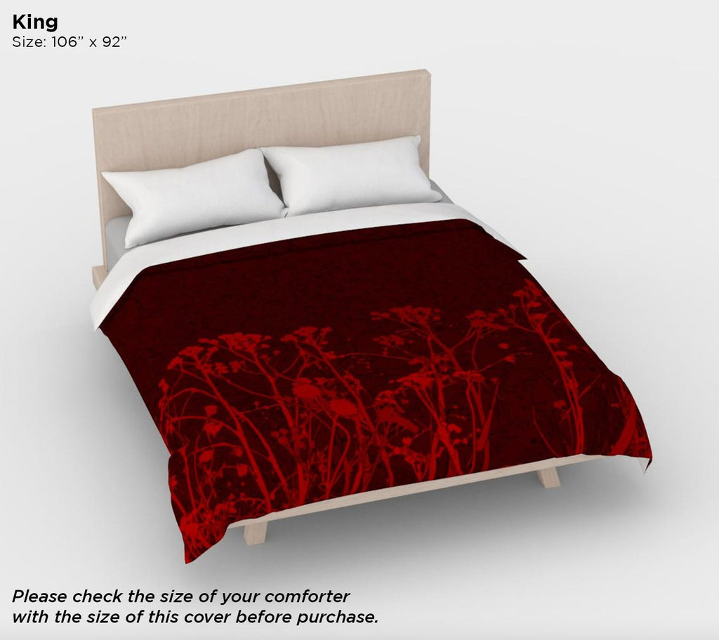 Dark Red Floral Duvet Cover – Cotton Sateen, Gothic Boho Bedding, Romantic Bedroom Decor
