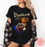 French-inspired design with coffee and croissant, a comfy and stylish weekend shirt.