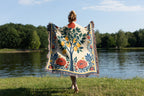 100% cotton Amalfi Lemon Tree throw blanket with botanical citrus pattern inspired by Italian coastal home decor