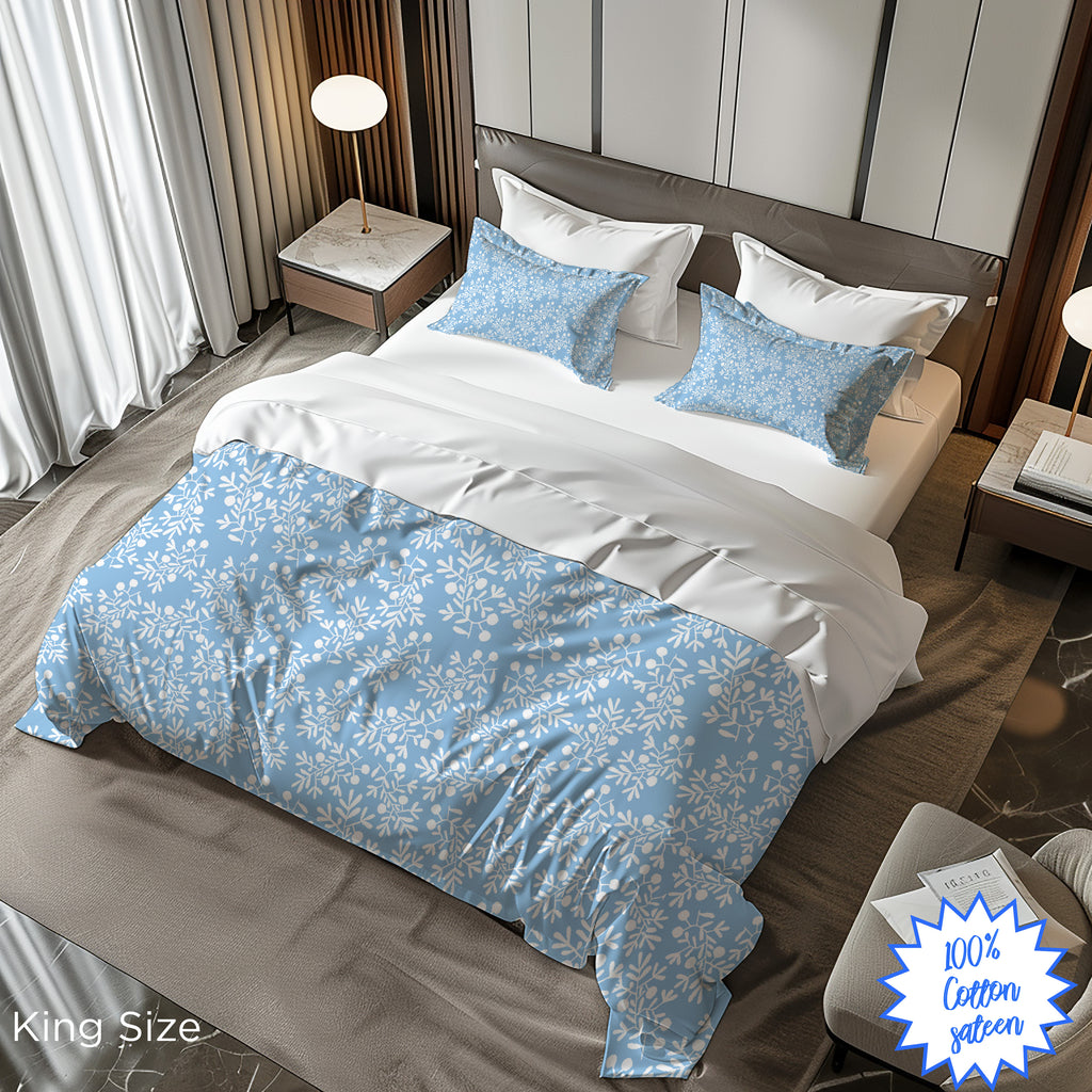 Delicate Olive Branch Design on Light Blue Cotton Sateen Duvet Cover