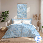 Luxurious 100% Cotton Sateen Duvet Cover in Light Blue with Olive Branch Pattern