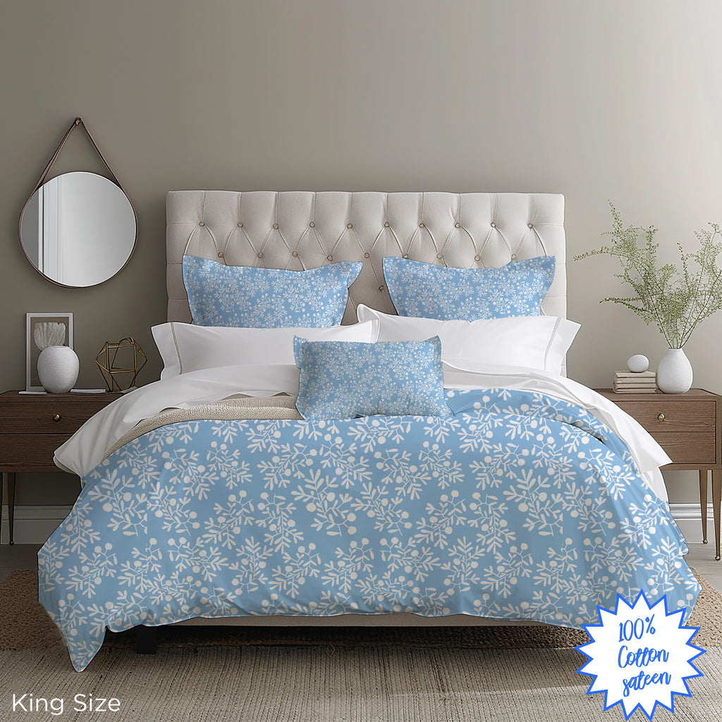 Light Blue Olive Branch Cotton Sateen Duvet Cover – Queen Size
