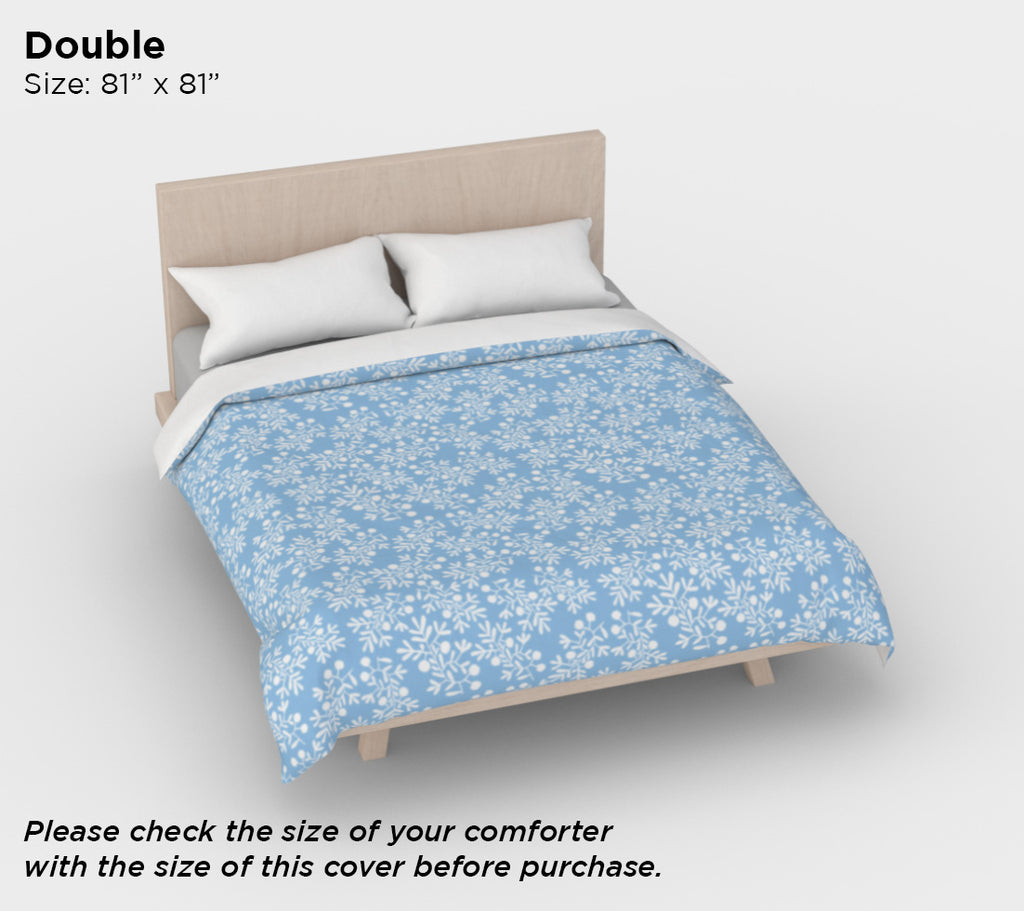 Light Blue Mediterranean Olive Branch Cotton Sateen Duvet Cover – Queen/King Size, Includes Standard Pillowcases