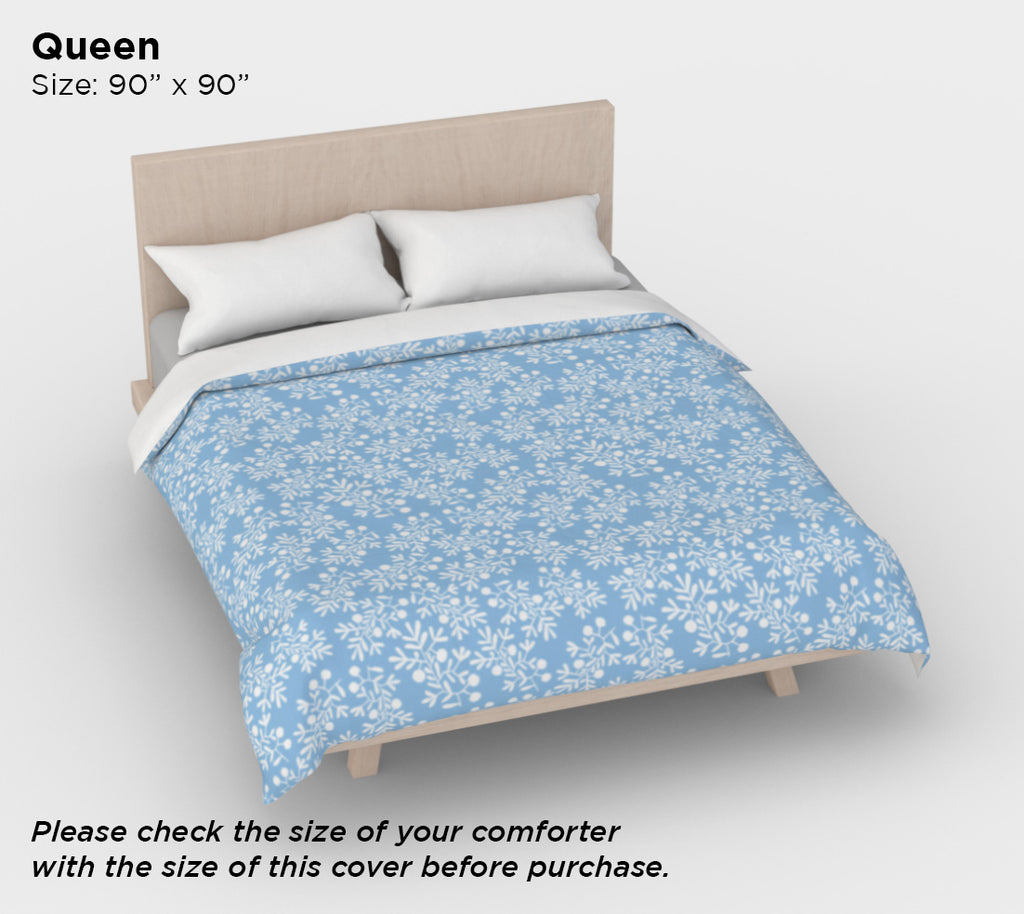Light Blue Mediterranean Olive Branch Cotton Sateen Duvet Cover – Queen/King Size, Includes Standard Pillowcases