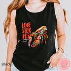 Colourful lobster festival illustration printed on a black Comfort Colors garment-dyed tank top.