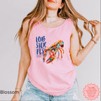 Lobster Life tank top featuring vibrant coastal artwork inspired by Maine lobster festivals.