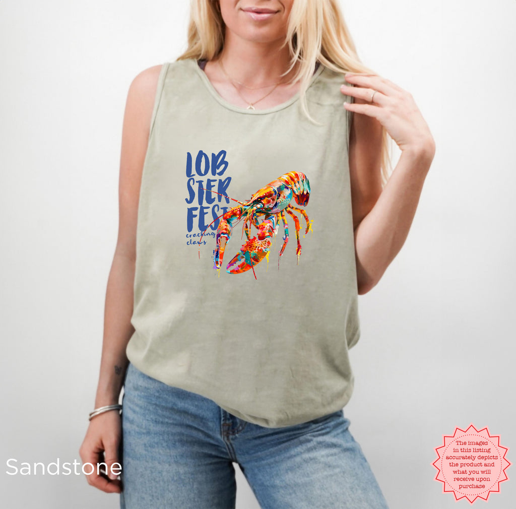 Beach-inspired lobster shirt with vibrant marine illustration and vintage garment-dyed finish.