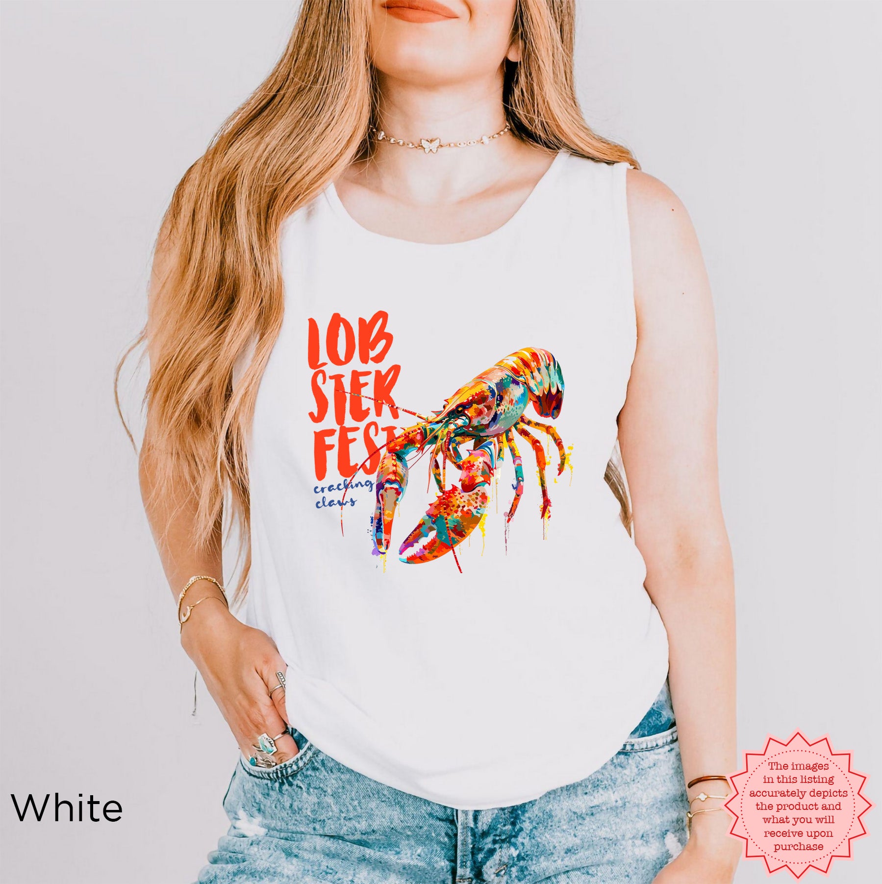 Maine lobster festival inspired tank top for seafood lovers and coastal fashion enthusiasts.