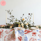 Lobster & Crab Tablecloth – Seafood Lovers’ Dining, Custom Red & Blue Print, Elegant Coastal Kitchen Decor