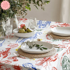 Lobster & Crab Tablecloth – Seafood Lovers’ Dining, Custom Red & Blue Print, Elegant Coastal Kitchen Decor