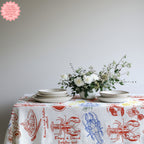 Lobster & Crab Tablecloth – Seafood Lovers’ Dining, Custom Red & Blue Print, Elegant Coastal Kitchen Decor