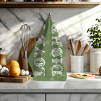 Love in Dishes Tea Towel – Mediterranean Olive Green Kitchen Linen