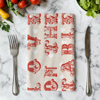 Neutral cotton kitchen towel with romantic typography design