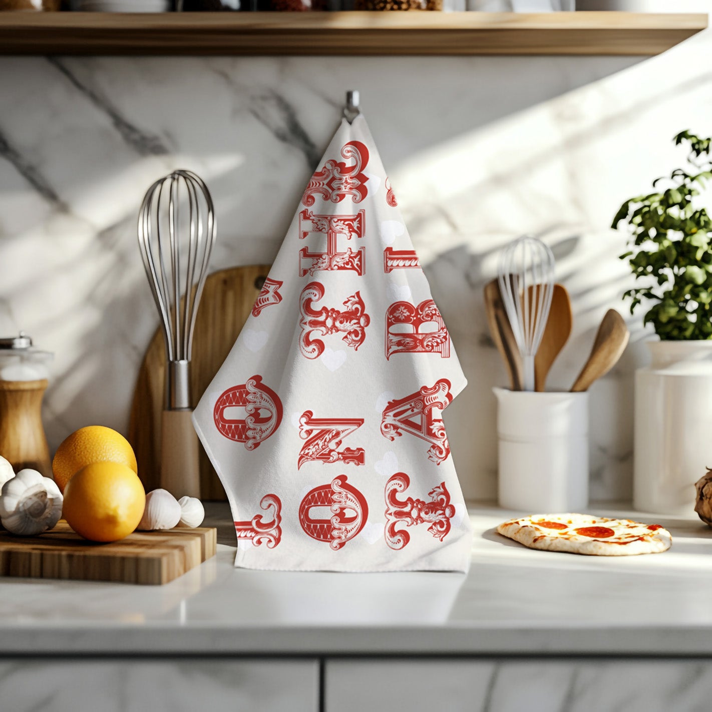 Love On The Table Tea Towel – Vintage Typography Kitchen Linen