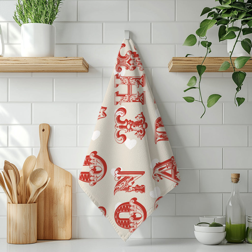 Love On The Table Tea Towel – Vintage Typography Kitchen Linen