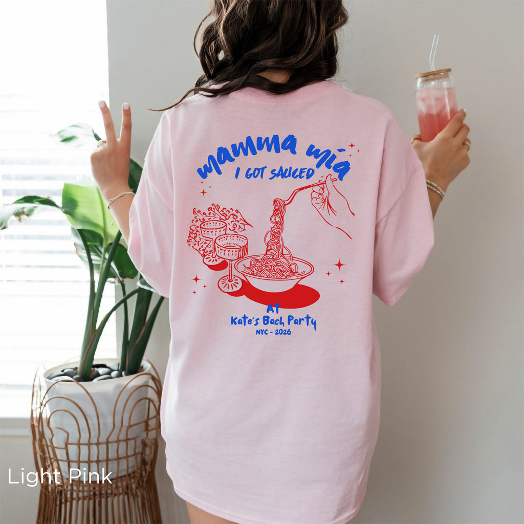 Personalised bride squad T-shirt with custom bachelorette party name, destination and celebration year