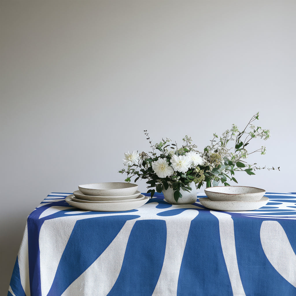 Blue Matisse Inspired Tablecloth – 100% Cotton Twill Dining Tablecloth | Modern Mediterranean Table Linen | Square & Rectangle Tablecloth